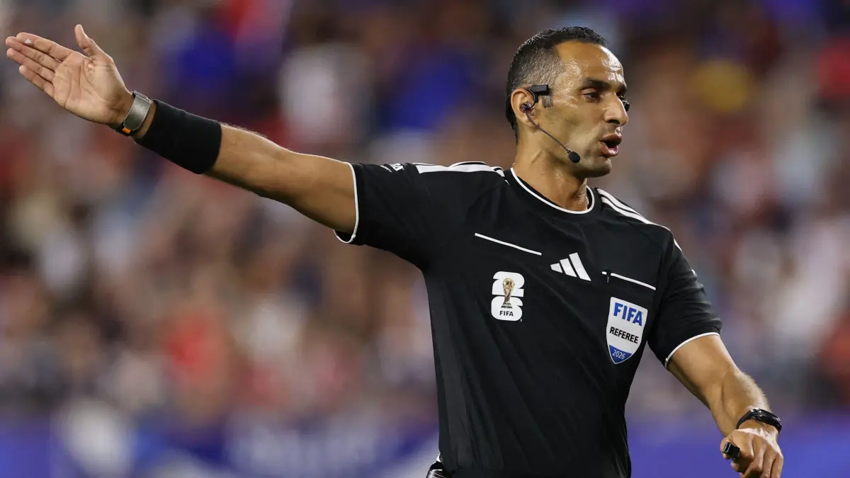 Haiti v Scotland: Group C - FIFA World Cup 2026: FOXBOROUGH, MASSACHUSETTS - JUNE 13: Referee Mustapha Ghorbal gestures during the FIFA World Cup 2026 Group C match between Haiti and Scotland at Boston Stadium on June 13, 2026 in Foxborough, Massachusetts. Buda Mendes/Getty Images/AFP (Photo by Buda Mendes / GETTY IMAGES NORTH AMERICA / Getty Images via AFP)