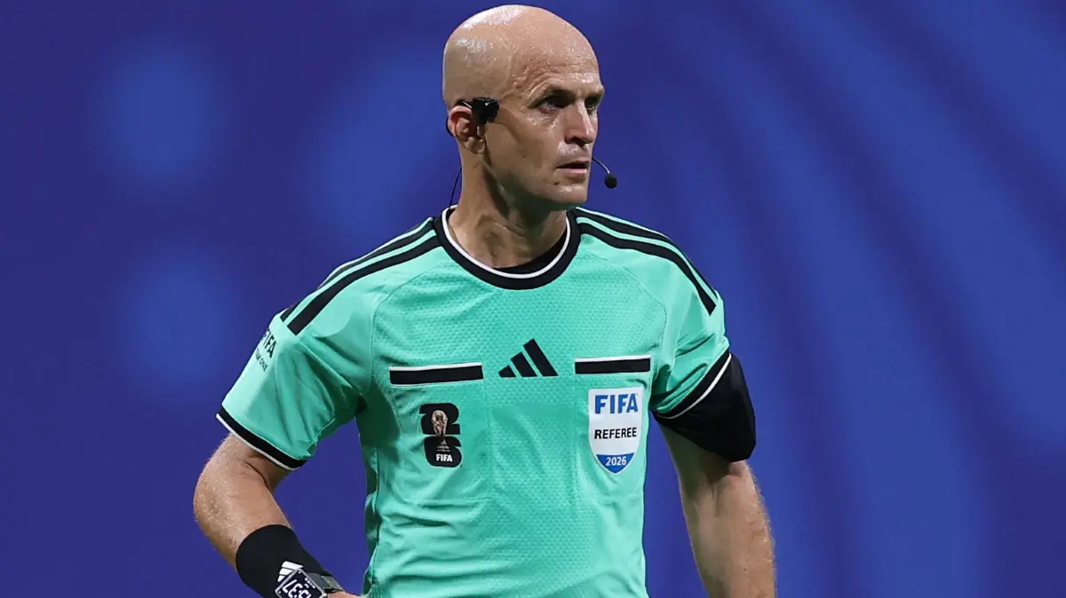 Spain v Cabo Verde: Group H - FIFA World Cup 2026: ATLANTA, GEORGIA - JUNE 15: Referee Adham Makhadmeh gestures during the FIFA World Cup 2026 Group H match between Spain and Cabo Verde at Atlanta Stadium on June 15, 2026 in Atlanta, Georgia. Mattia Ozbot/Getty Images/AFP (Photo by Mattia Ozbot / GETTY IMAGES NORTH AMERICA / Getty Images via AFP)