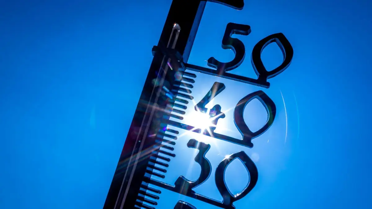 ARCHIV - 19.07.2022, Mecklenburg-Vorpommern, Schwerin: Ein Außenthermometer in einem Kleingarten zeigt die Temperatur von knapp 40 Grad an. Auch in Deutschland gibt es immer wieder Hitzerekorde. (zu dpa "Immer heißere Sommer - Gesundheitsgefahren durch Hitzewellen") Foto: Jens Büttner/dpa +++ dpa-Bildfunk +++