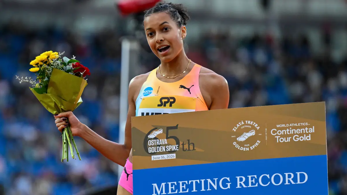 Audrey Werro, meeting record: Audrey Werro of Switzerland celebrates after the 800m during the Golden Spike Ostrava 2026 - World Athletics Continental Tour Gold, in Ostrava, Czech Republic, on June 16, 2026. CTKxPhoto/JaroslavxOzana CTKPhotoP2026061609432 PUBLICATIONxNOTxINxCZExSVK CTKPhotoP2026061609432