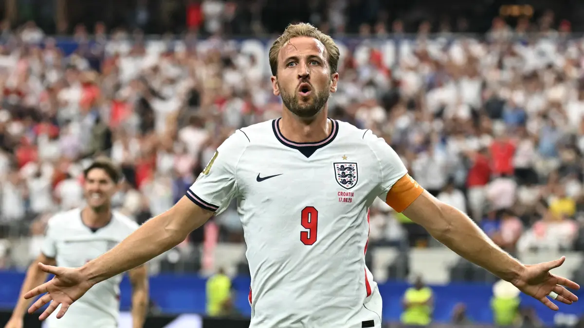 FBL-WC-2026-MATCH22-ENG-CRO: England's forward #09 Harry Kane celebrates after scoring his team's second goal during the 2026 World Cup Group L football match between England and Croatia at the Dallas Stadium in Arlington on June 17, 2026. (Photo by Paul ELLIS / AFP)