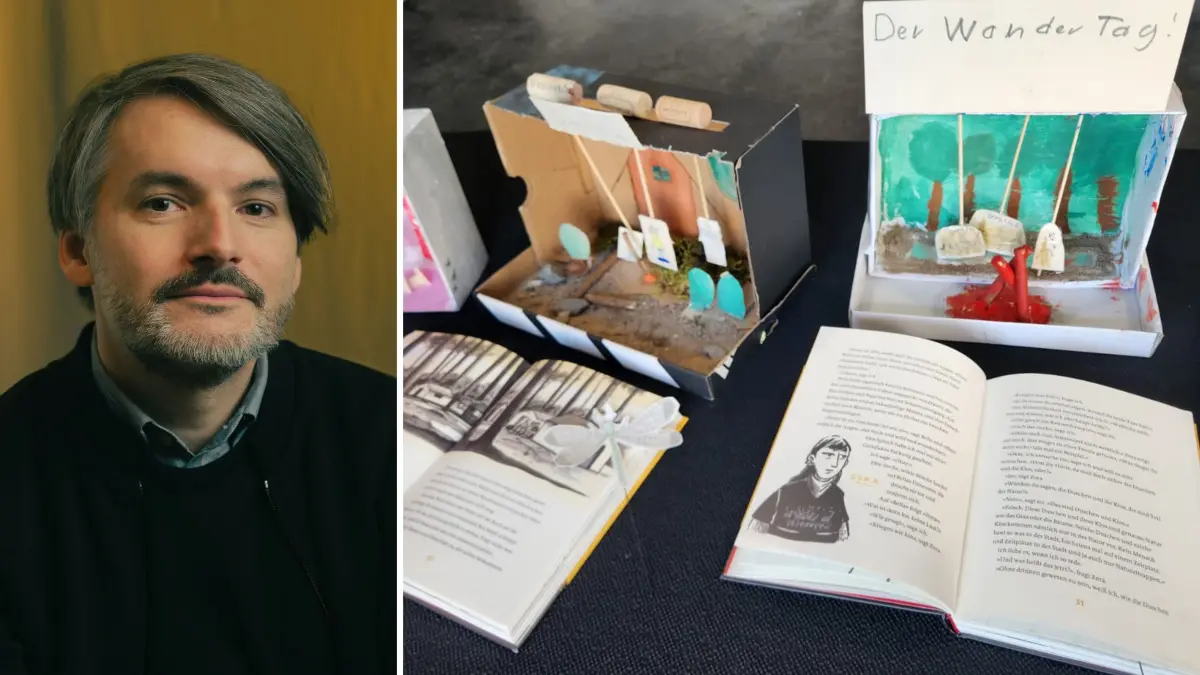 Alle Schülerinnen und Schüler der Tübinger Geschwister-Scholl-Schule haben im vergangenen Jahr den Roman "Wolf" von Saša Stanišić gelesen. Zum Buch sind viele Kunstprojekte entstanden, zum Beispiel diese Dioramen.
