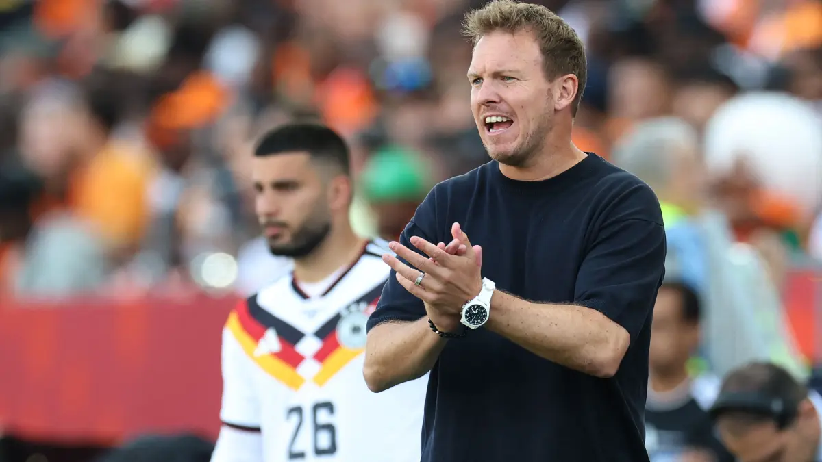 Germany v Cote D'Ivoire: Group E - FIFA World Cup 2026: TORONTO, ONTARIO - JUNE 20: Julian Nagelsmann, Head Coach of Germany, reacts next to his player Deniz Undav during the FIFA World Cup 2026 Group E match between Germany and Cote D'Ivoire at Toronto Stadium on June 20, 2026 in Toronto, Ontario. Alexander Hassenstein/Getty Images/AFP (Photo by ALEXANDER HASSENSTEIN / GETTY IMAGES NORTH AMERICA / Getty Images via AFP)