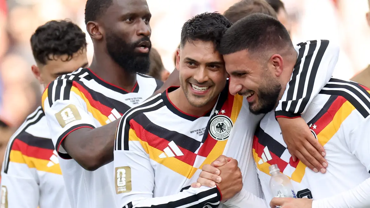 Germany v Cote D'Ivoire: Group E - FIFA World Cup 2026: TORONTO, ONTARIO - JUNE 20: Nadiem Amiri #20 and Deniz Undav #26 of Germany celebrate the team's 2-1 victory in the FIFA World Cup 2026 Group E match between Germany and Cote D'Ivoire at Toronto Stadium on June 20, 2026 in Toronto, Ontario. Alexander Hassenstein/Getty Images/AFP (Photo by ALEXANDER HASSENSTEIN / GETTY IMAGES NORTH AMERICA / Getty Images via AFP)