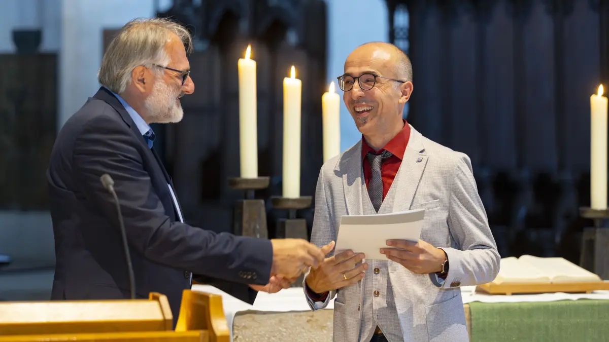 100. Orgelvesper in der Stadtkirche Geislingen - Landesmusikdirektor Matthias Hanke, Leiter des Amtes für Kirchenmusik und Bezirkskantor KMD Thomas Rapp bei der Ernennung