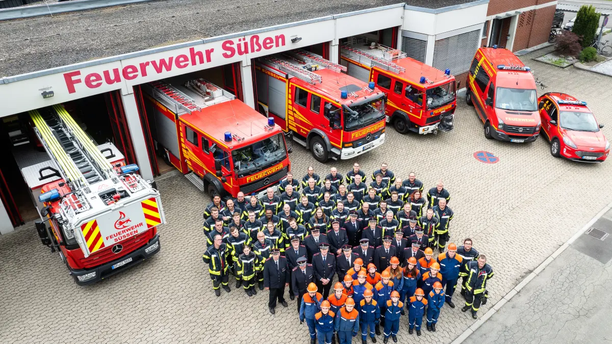 Feuerwehr Süßen mit Aktiven, Altersabteilung und Jugendfeuerwehr feiert 2026 150. Jubiläum.