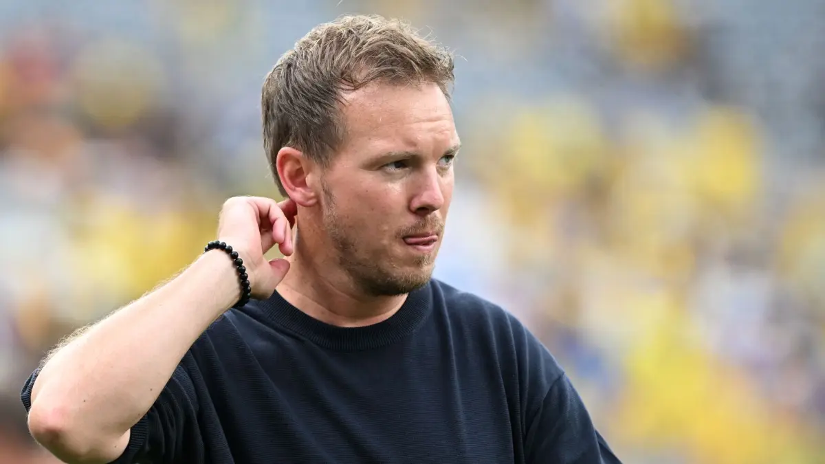 WM 2026 - Ecuador - Deutschland: 25.06.2026, USA, East Rutherford: Fußball, Männer, WM 2026, Ecuador - Deutschland, Vorrunde, Gruppe E, Spieltag 3, New York -New Jersey -Stadion, Bundestrainer Julian Nagelsmann nach dem Spiel. ACHTUNG: Gemäß den Auflagen der FIFA dürfen die Bilder ausschließlich zur redaktionellen Verwendung genutzt werden. Eine kommerzielle Nutzung ist ausgeschlossen. Zudem dürfen keine videoähnlichen Sequenzen erstellt werden, und es dürfen keine Veränderungen weder im Vordergrund noch im Hintergrund am Bild vorgenommen werden. Foto: Federico Gambarini/dpa +++ dpa-Bildfunk +++