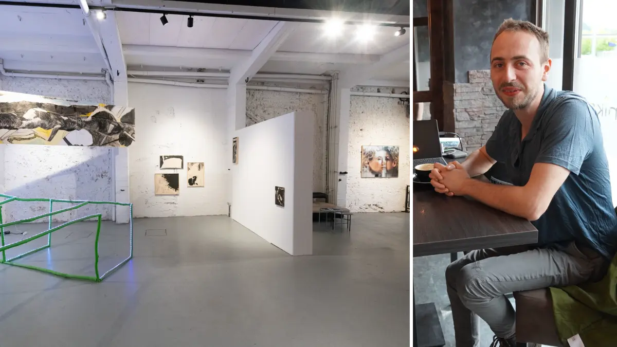 In Antwerpen stellte Domenik Gebhardt (Arbeiten von ihm: Links oben mit gelber Farbgebung und hinten an der Wand dreimal in Schwarz-Weiß) kürzlich mit seinem früheren Kommilitonen Kevin Kolland im Kunstraum eines Schweizer Bildhauers aus. „Wir sind mit unserem Ausstellungskonzept etwas aus dem Raster gefallen, aber alles passte und war wie aus einem Guss“, sagt er zufrieden.