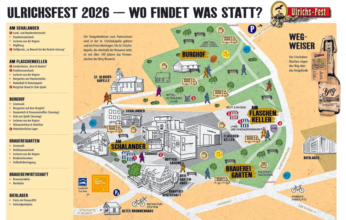 Der Lageplan zeigt auf einen Blick, wo was stattfindet.⇥Grafik: Berg Brauerei