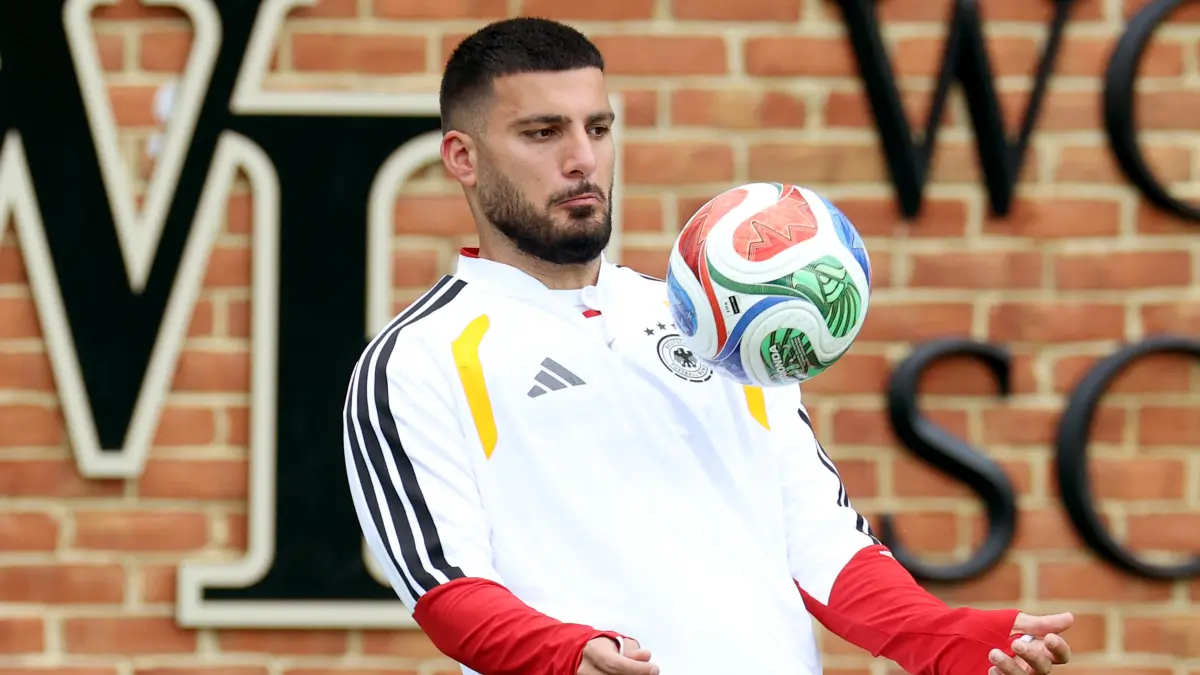 Germany Training And Press Conference - FIFA World Cup 2026: WINSTON-SALEM, NORTH CAROLINA - JUNE 28: Deniz Undav of Germany looks on during a team Germany training session one day ahead of the FIFA World Cup 2026 Round Of 32 match between Germany and Paraguay at Winston-Salem State University on June 28, 2026 in Winston-Salem, North Carolina. Alexander Hassenstein/Getty Images/AFP (Photo by ALEXANDER HASSENSTEIN / GETTY IMAGES NORTH AMERICA / Getty Images via AFP)