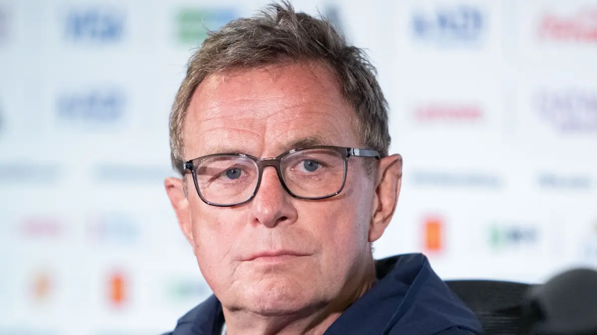 WM 2026 - Österreich Pressekonferenz: 01.07.2026, USA, Los Angeles: Fußball, WM 2026, Österreich, Pressekonferenz, Teamchef Ralf Rangnick (Österreich) nimmt an einer PK der ÖFB-Nationalmannschaft vor dem Spiel zwischen Spanien und Österreich teil. Foto: Georg Hochmuth/APA/dpa +++ dpa-Bildfunk +++
