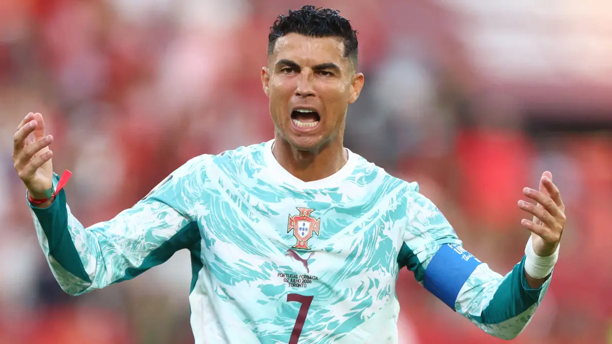 FBL-WC-2026-MATCH83-POR-CRO: Portugal's forward #07 Cristiano Ronaldo reacts during the 2026 World Cup round of 32 football match between Portugal and Croatia at the Toronto Stadium in Toronto on July 2, 2026. (Photo by Cole Burston / AFP)