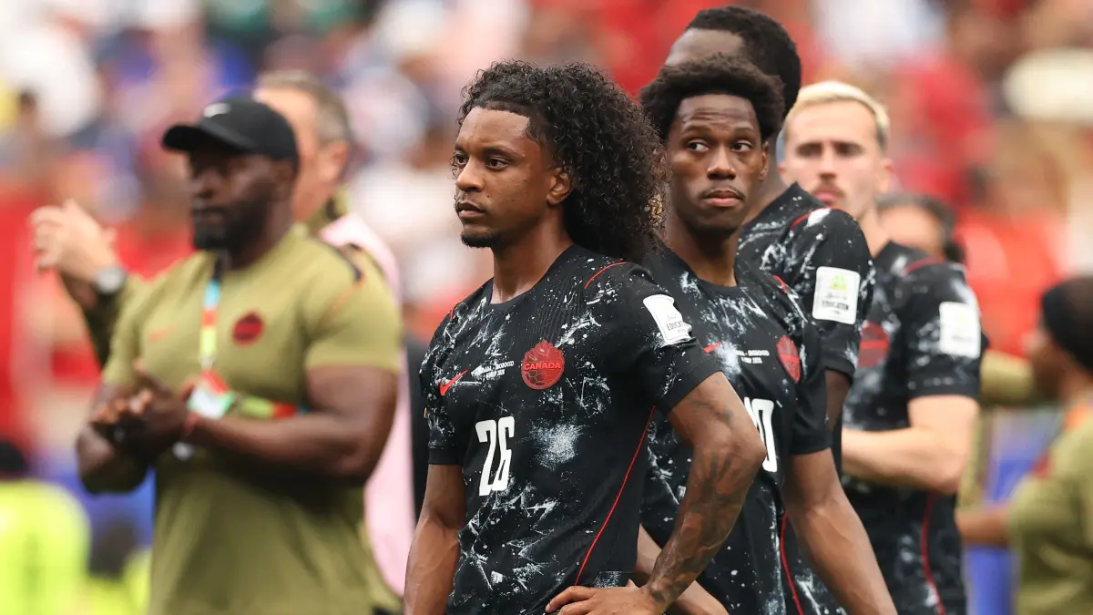 Canada v Morocco: Round of 16 - FIFA World Cup 2026: HOUSTON, TEXAS - JULY 04: Jayden Nelson #26 of Canada reacts after the 0-3 loss during the FIFA World Cup 2026 Round of 16 match between Canada and Morocco at Houston Stadium on July 04, 2026 in Houston, Texas. Molly Darlington/Getty Images/AFP (Photo by Molly Darlington / GETTY IMAGES NORTH AMERICA / Getty Images via AFP)