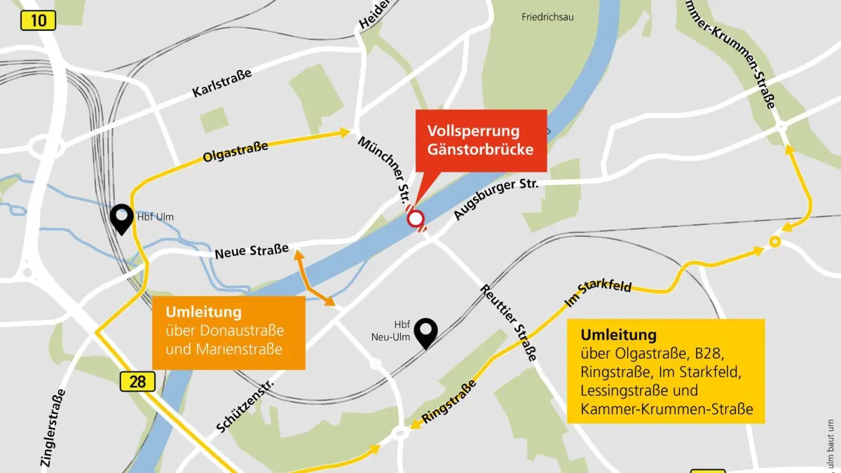 Die Umleitungen während der Sperrungen.