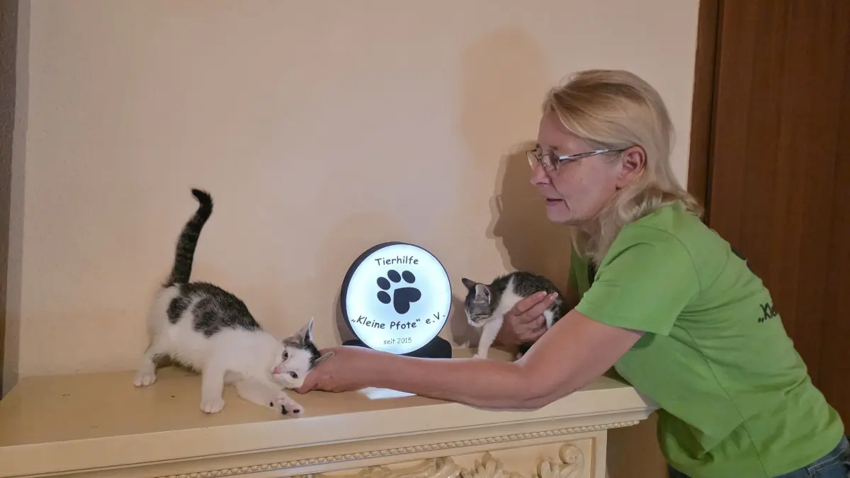 Kirsten Bold mit Richard (links) und Smilla rechts. Die beiden werden in den nächsten Wochen mit ihren 8 Geschwistern ein Zuhause suchen.