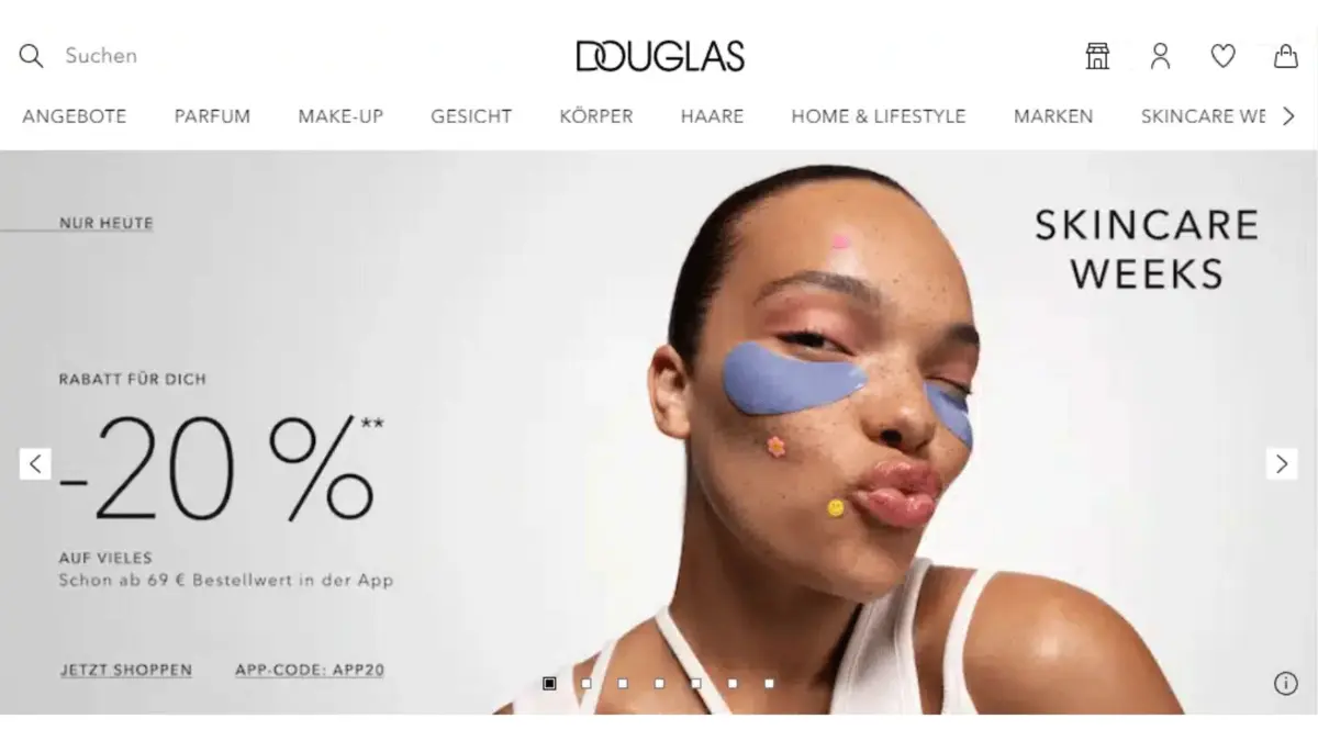 Startseite des Online-Shops von Douglas