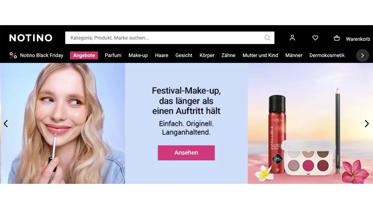 Startseite des Online-Shops von Notino