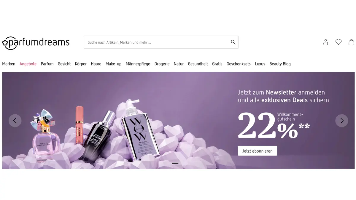 Startseite des Online-Shops von Parfumdreams