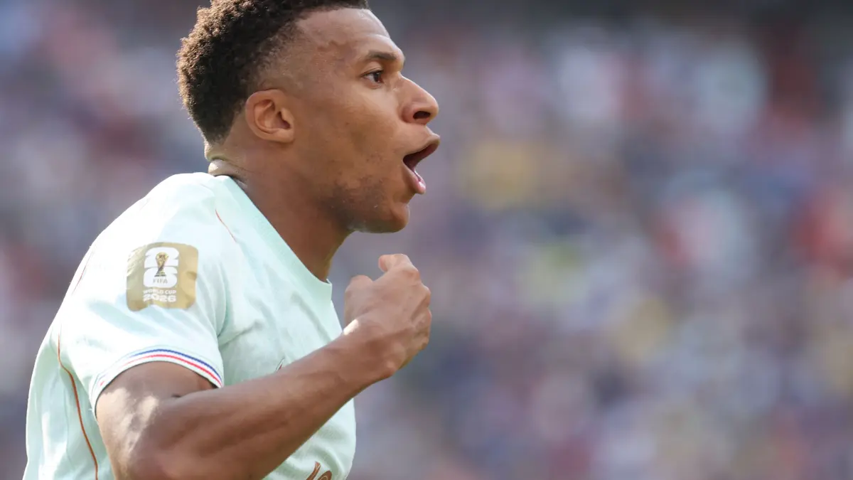 FBL-WC-2026-MATCH97-FRA-MAR: France's forward #10 Kylian Mbappe celebrates scoring his team's first goal during the 2026 World Cup football tournament quarter-final match between France and Morocco at Boston Stadium in Foxborough on July 9, 2026. (Photo by Odd ANDERSEN / AFP)
