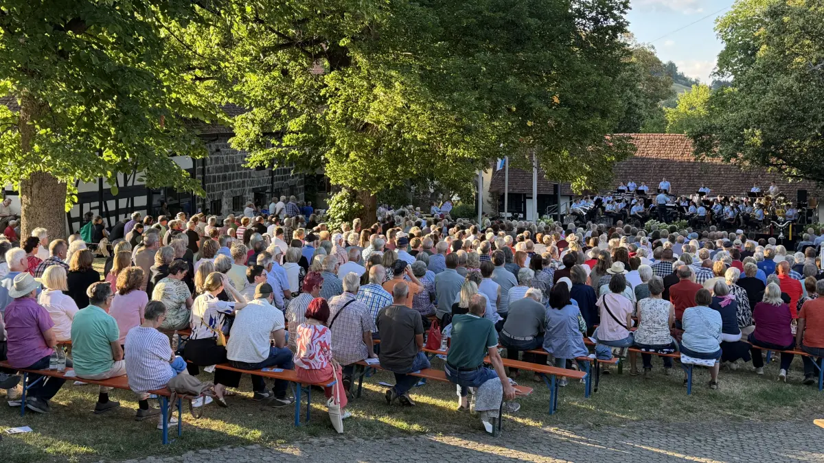 Im idyllischen Schlosshof in Lautlingen präsentierte das Heeresmusikkorps Ulm vor rund 1000 Besuchern ein fulminantes Konzert.