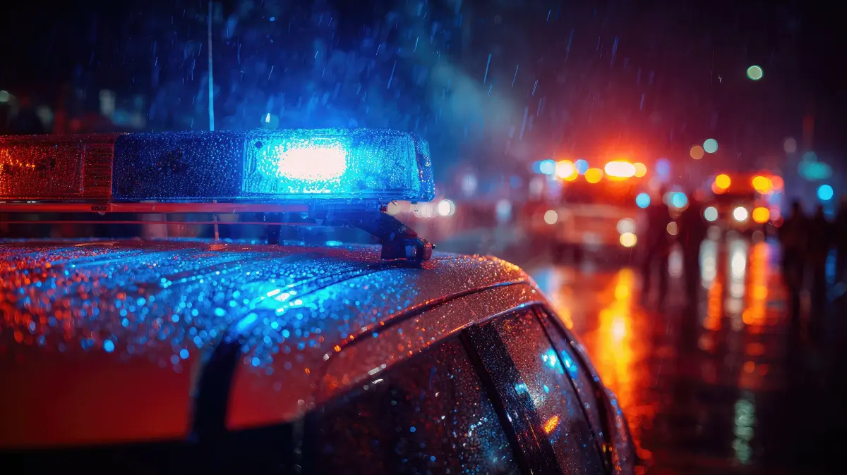 Blaulicht Nacht Regen Polizei Streifenwagen Dunkel Symbolfoto Schwabo LZ OV