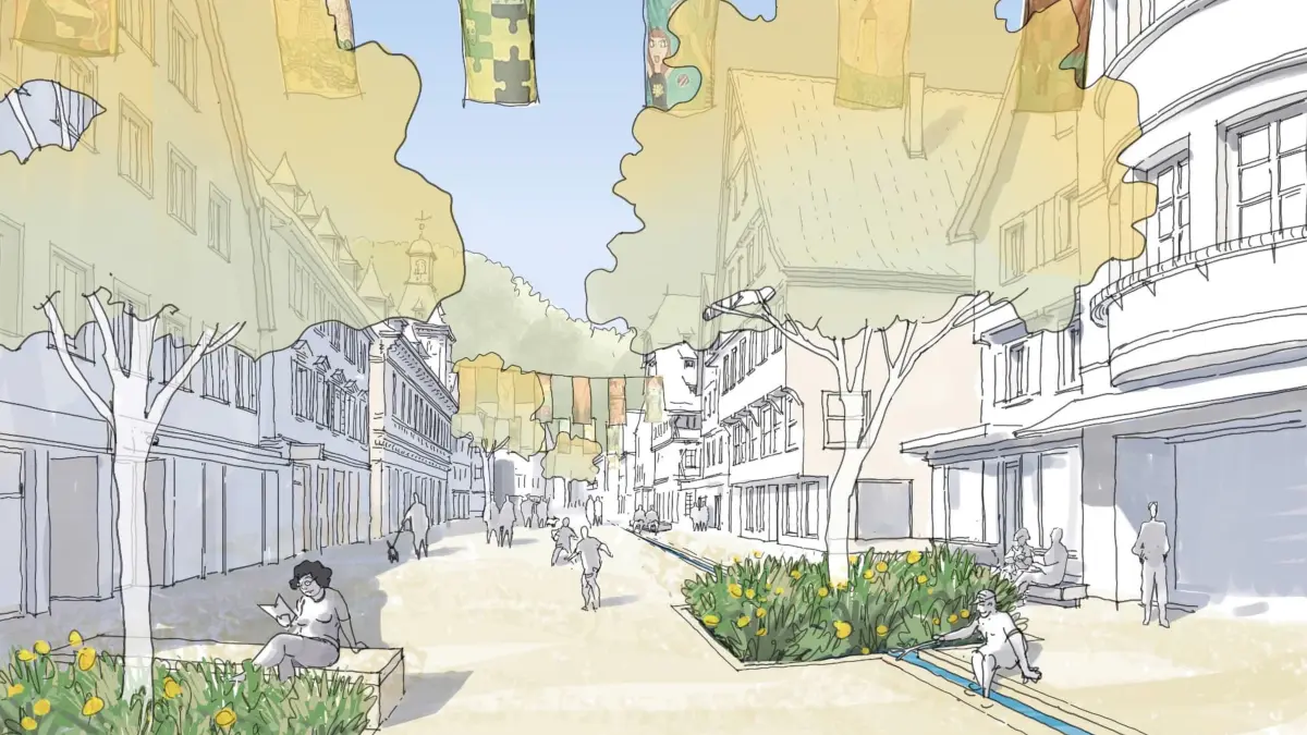 Geislinger Bewerbung für das Bundesprogramm „Anpassung urbaner und ländlicher Räume an den Klimawandel“ unter dem Motto „Geislingen macht sich cool“; Visionen für eine klimaresistente Fußgängerzone und Renaturierung Mühlbach am Alten Bau.