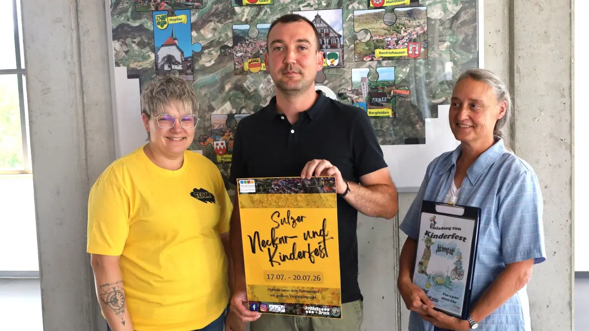 Sie laden zum Sulzer Neckar- und Kinderfest ein (von links): Sabrina Wagner, Thomas Rupp und Gertrud Teller.