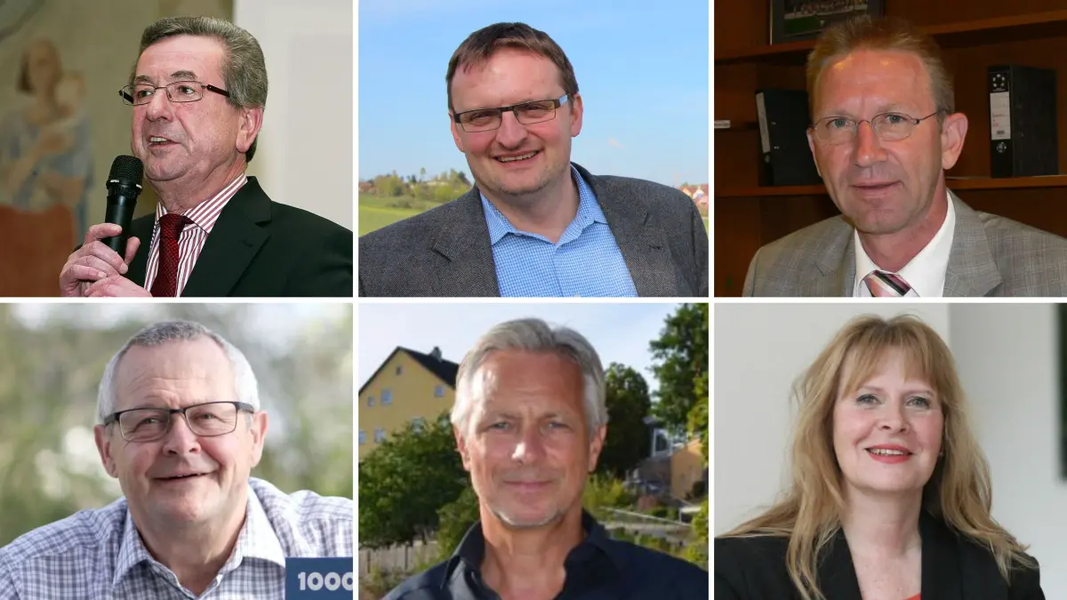 Petra Weber geht im Sommer 2027 freiwillig als Langenburger Bürgermeisterin. Auch vor ihr gingen viele Kollegen frühzeitig – etwa (von oben links nach unten Mitte) Andreas Raab, Martin Piott, Klemens Izsak, Siegfried Gröner und Wolfgang Class.
