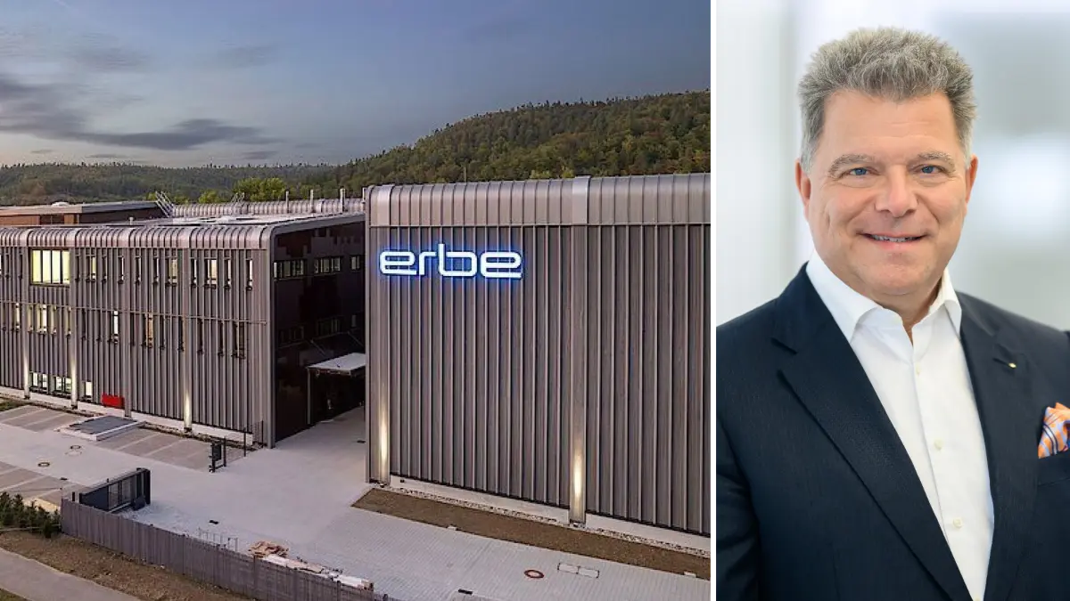 Erst wenige Jahr alt und schon wieder zu klein für die wirtschaftliche Entwicklung: Das Erbe-Produktionsgebäude in Rangendingen, das den Standort in Tübingen entlasten sollte. Derzeit laufen Pläne für neue Gebäude in Tübingen und Ergenzingen. Rechts: Erbe-CEO Christian O. Erbe.