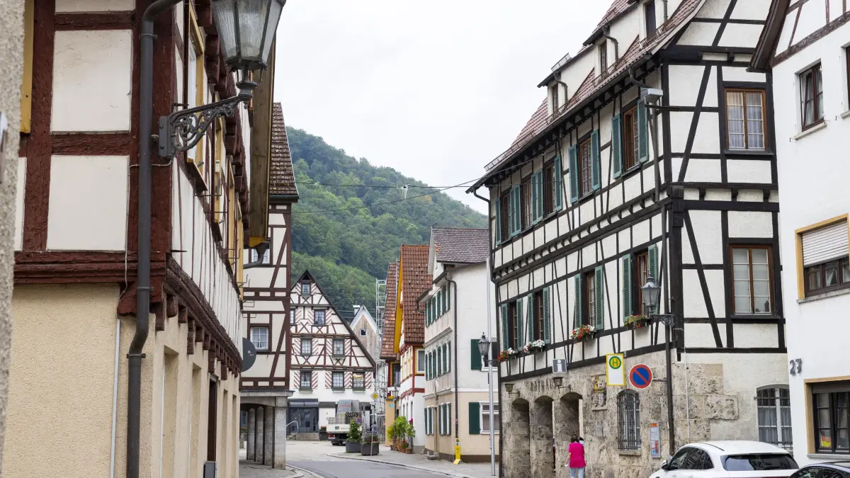 Ortsansicht Wiesensteig - Hauptstraße mit Rathaus
