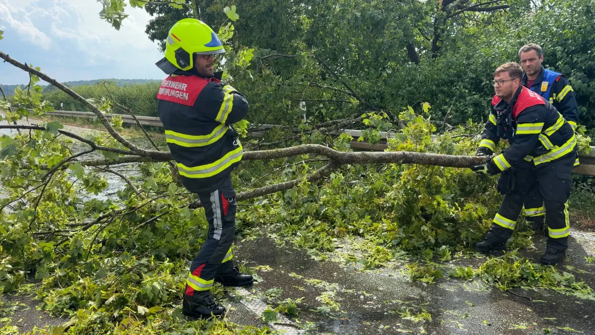 Schwere Unwetter sind erneut über Baden-Württemberg hinweg gezogen. Betroffen war die Gegend um Metzingen. In Riedrich z: Schwere Unwetter sind erneut über Baden-Württemberg hinweg gezogen. Betroffen war die Gegend um Metzingen. In Riedrich zog eine Superzelle über die Ortschaft. Bis zu 5 cm großer Hagel ist gefallen. Autofahrer suchten mitten im Hagelsturm on tape Schutz unter einer Tankstelle oder deckten ihre Autos mit Decken ab. Erneut gibt es für viele Autofahrer Hageldellen. Sturmschäden gab es ebenfalls. Die Feuerwehr Bempflingen ist im Einsatz und muss einige Sturmschäden beseitigen. Betroffen ist auch die B 312. Hier stürzten ebenfalls Bäume auf die Bundesstraße. Die Feuerwehr ist mit Kettensägen im Dauereinsatz. In Grabstetten wurden Heckscheiben vom Hagel durchschlagen und Campingfahrzeuge zerstört Bempflingen Baden-Württemberg Deutschland ***