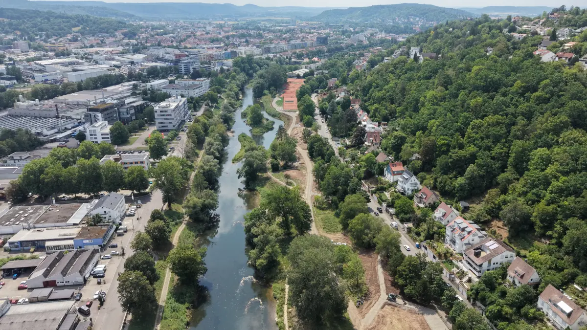 Tübingen Flusspark Stadtpark Neckaraue Neckar Revitalisierung Gartenstraße Bismarckstraße Luftbild