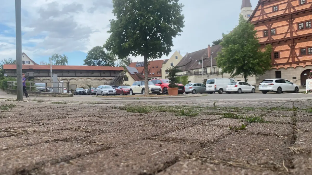 Viel grau und wenig grün: der Ehinger Viehmarkt. Das soll sich ändern. Doch wieviel Parkplätze sollen für wieviel Bäume weichen? Diese Frage wird in den nächsten Jahren auftauchen - und nicht nur am Viehmarkt.