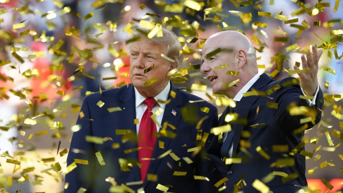 FIFA WM 2026: Donald Trump beim Finale Spanien vs Argentinien 1:0: U.S. President Donald Trump (L) and FIFA President Gianni Infantino are pictured during the medal ceremony following Spain's 1-0 victory over Argentina in the World Cup football final at New York/New Jersey Stadium in East Rutherford, New Jersey, on July 19, 2026. (Kyodo)
==Kyodo
/ action press