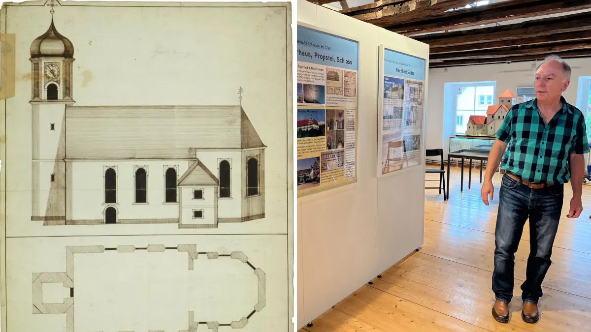 Die Hayinger Stadtpfarrkirche St. Vitus ist eines der Bauwerke, die mit den Plänen der Schneidermappe in Verbindung stehen. Reinhold Halder macht in der neuen Ausstellung sichtbar, welche Spuren die Barock-Baumeister hinterlassen haben. Geschichtsverein Zwiefalten.