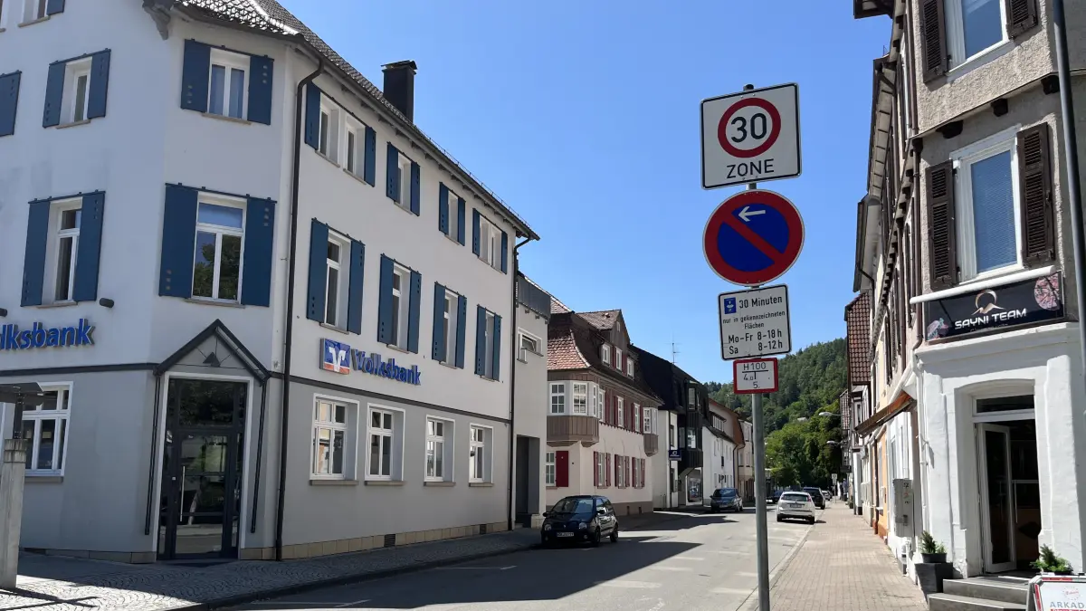 Was gilt denn nun, zum Beispiel in der Horber Schillerstraße, die auch zu Zone 1 der Parkraumordnung zählt: Parkgebühren, wie in der Satzung geschrieben? Eine Stunde freies Parken? Oder nur 30 Minuten mit Parkscheibe, wie auf dem Schild vermerkt?