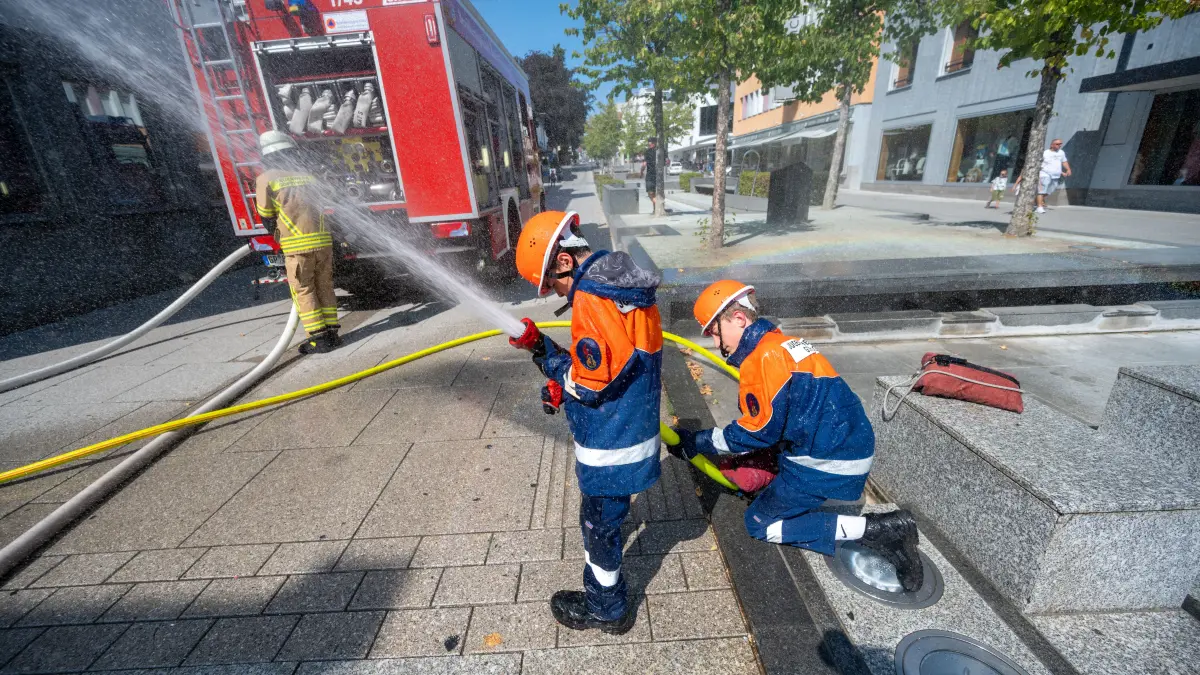 Göppingen Marktplatz Feuerwehr Übung Hauptübung