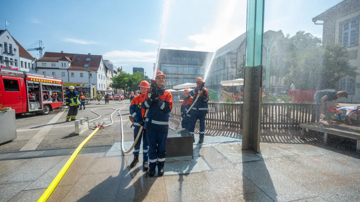 Göppingen Marktplatz Feuerwehr Übung Hauptübung