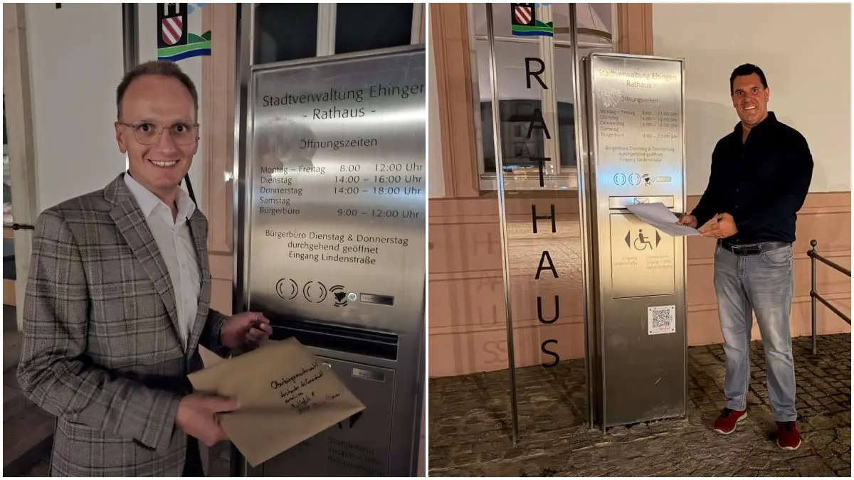 Tobias Huber (links) und Martin Krämer haben beide mit Beginn der Bewerbungsphase ihre Unterlagen im Rathaus eingeworfen.