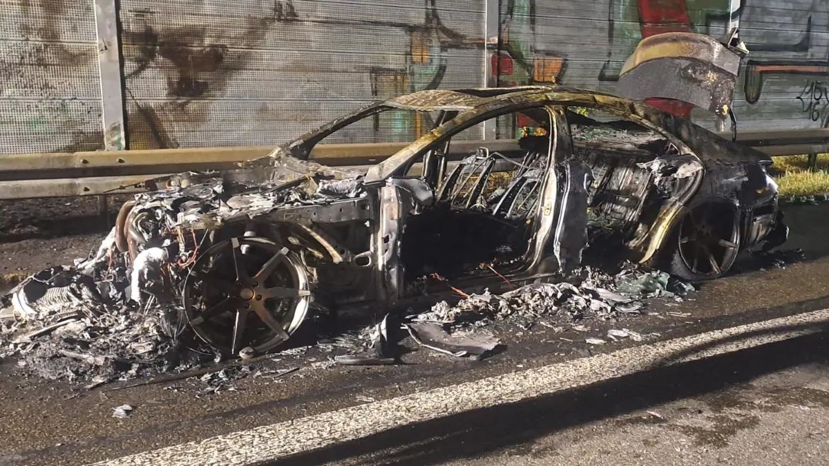 Das Auto brannte auf der A81 vollständig aus.