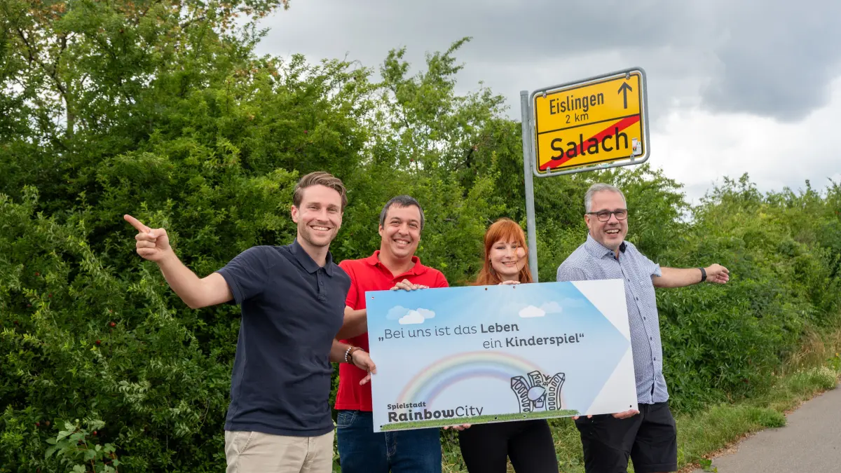 Staffelübergabe Rainbow City Salach > Eislingen mit den Bürgermeistern Eberle/Marzian