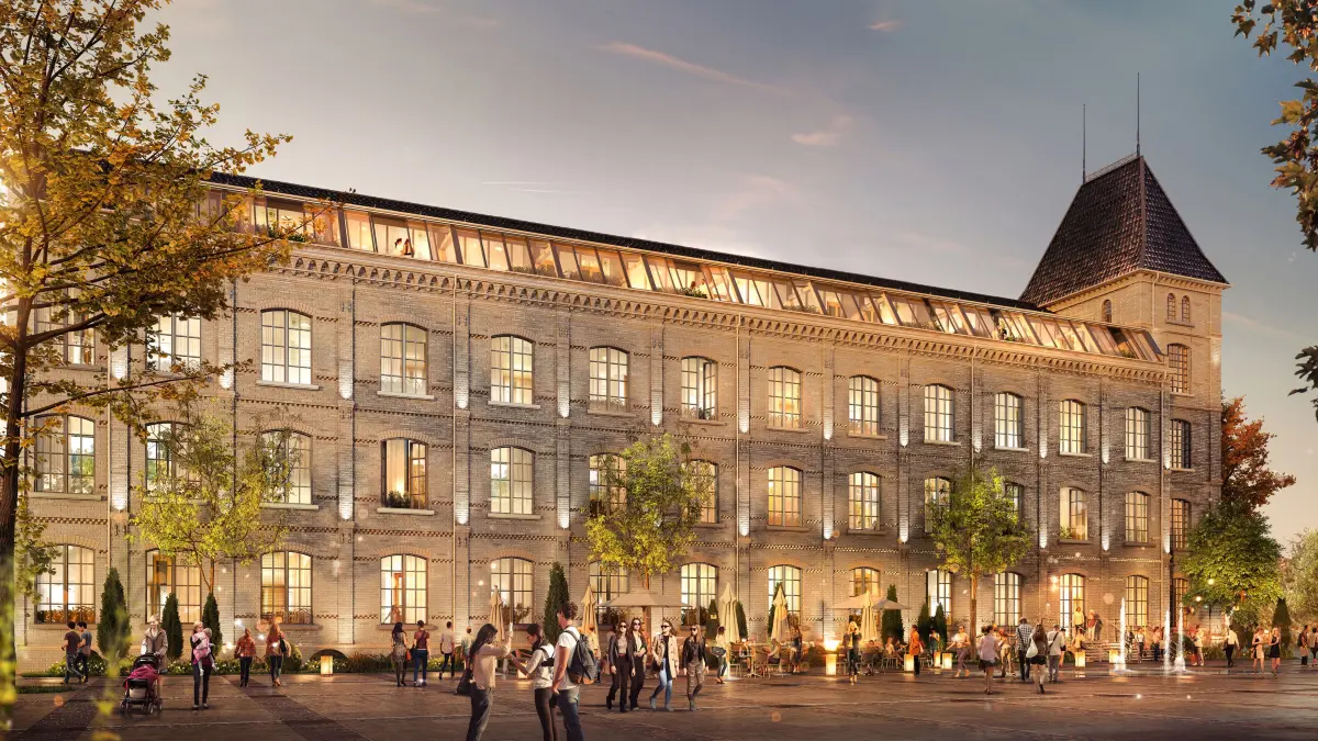 Visualisierung Alte Spinnerei am Quartiersplatz durch das Bbüro Von Bock Architekten.