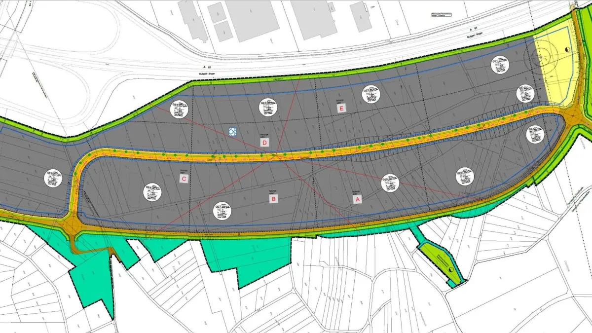 Kompass 81 Empfingen Horb Bebauungsplan: So wird das Interkommunale Gewerbegebiet „Kompass 81“ bei Empfingen geplant. Diese Zeichnung befindet sich auch im Bebauungsplan.