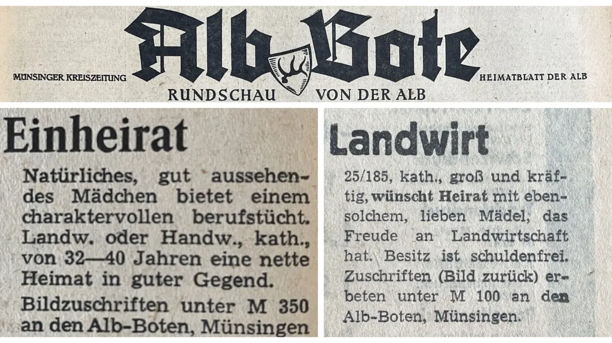Datin vor 70 Jahren: Kontaktanzeigen im Alb Boten im Jahr 1956