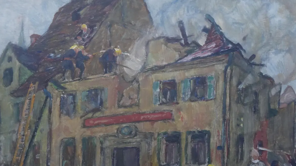 Ein Gemälde dokumentiert den Brand anno 1926.