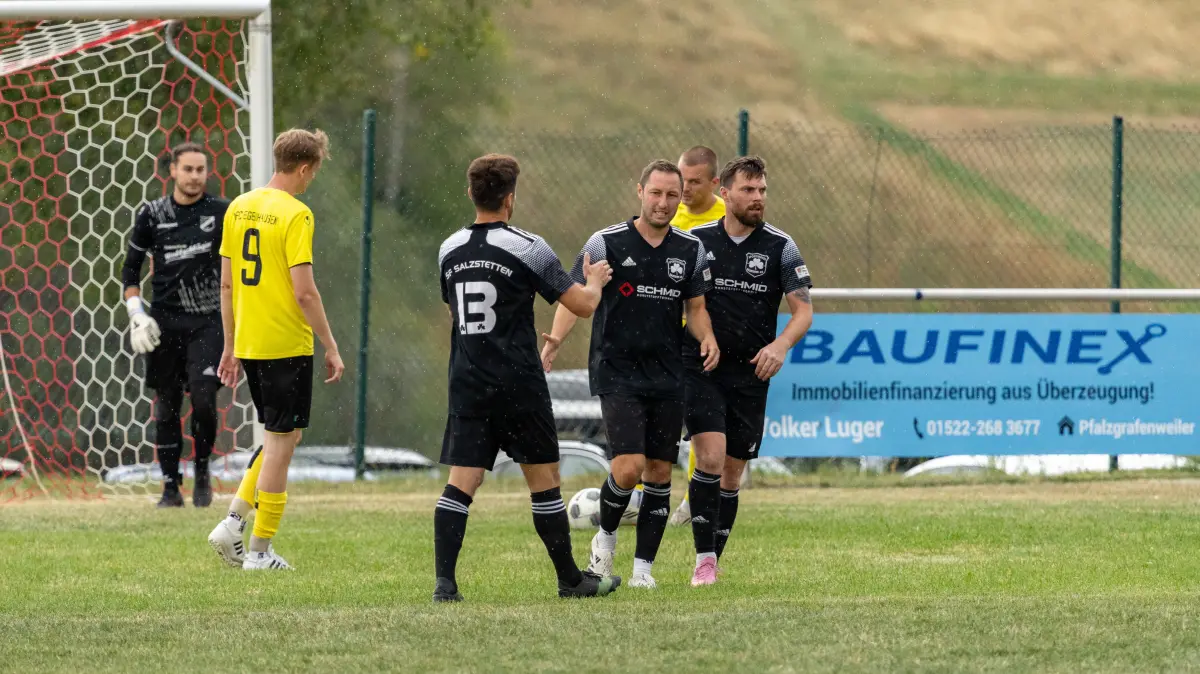 1.FC Egenhausen vs SF Salzstetten,Fussball,Steinachtalpokalturnier, Saison 2026/2027, 09.08.2026: Torjubel bei den Fussballern des SF Salzstetten.
1.FC Egenhausen vs SF Salzstetten,Fussball,Steinachtalpokalturnier, Saison 2026/2027, 09.08.2026,
Foto: Eibner-Pressefoto/Davide Di Giovanni