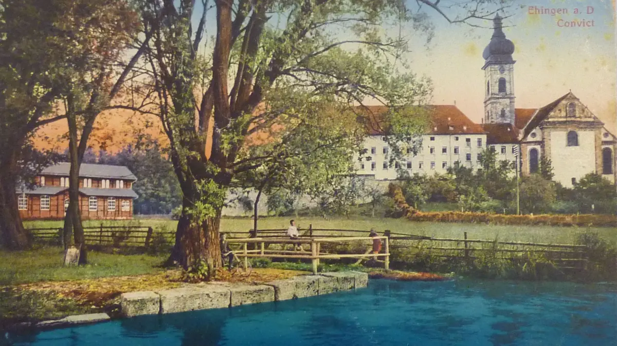 Ehingen alte Turnhalle Konviktskirche: alte Turnhalle aus dem jahr 1875 in zwei Postkarten aus der Sammlung Gerhard Boettcher