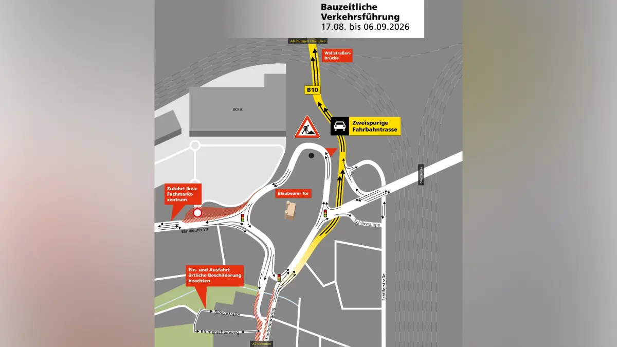 Neue Verkehrsführung am Blaubeurer Ring ab 17.8. 2026
