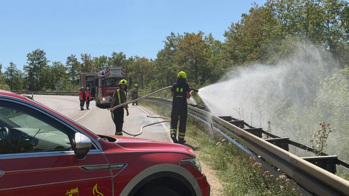 Ein Flächenbrand hat am Donnerstagmittag die Feuerwehr an der B463 zwischen Straßberg und Winterlingen gefordert.