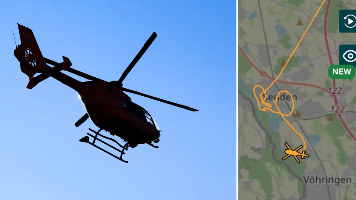 Polizeihubschrauber im Einsatz über Senden.
